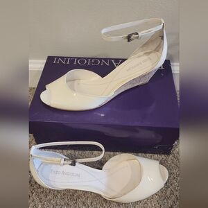 Enzo Angiolini Cream Peep-Toe Wedges